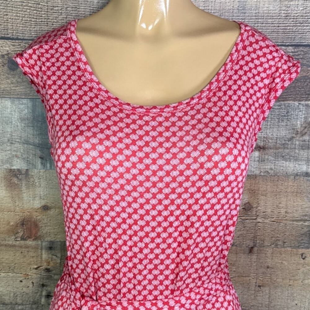 Woolworths Jersey Cap Sleeve Belted Dress Rust Orange White Size Small - Picture 2 of 8